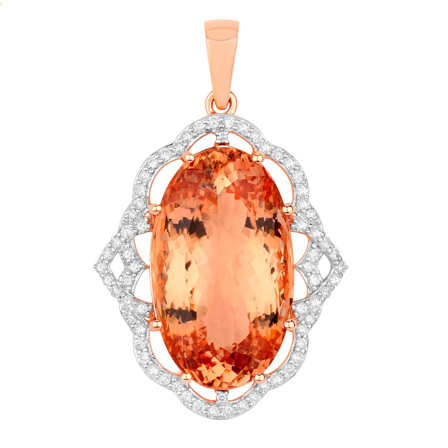 Morganite Pendant Necklace Diamonds 27 Carats 14K Rose Gold In Excellent Condition For Sale In Aliso Viejo, CA
