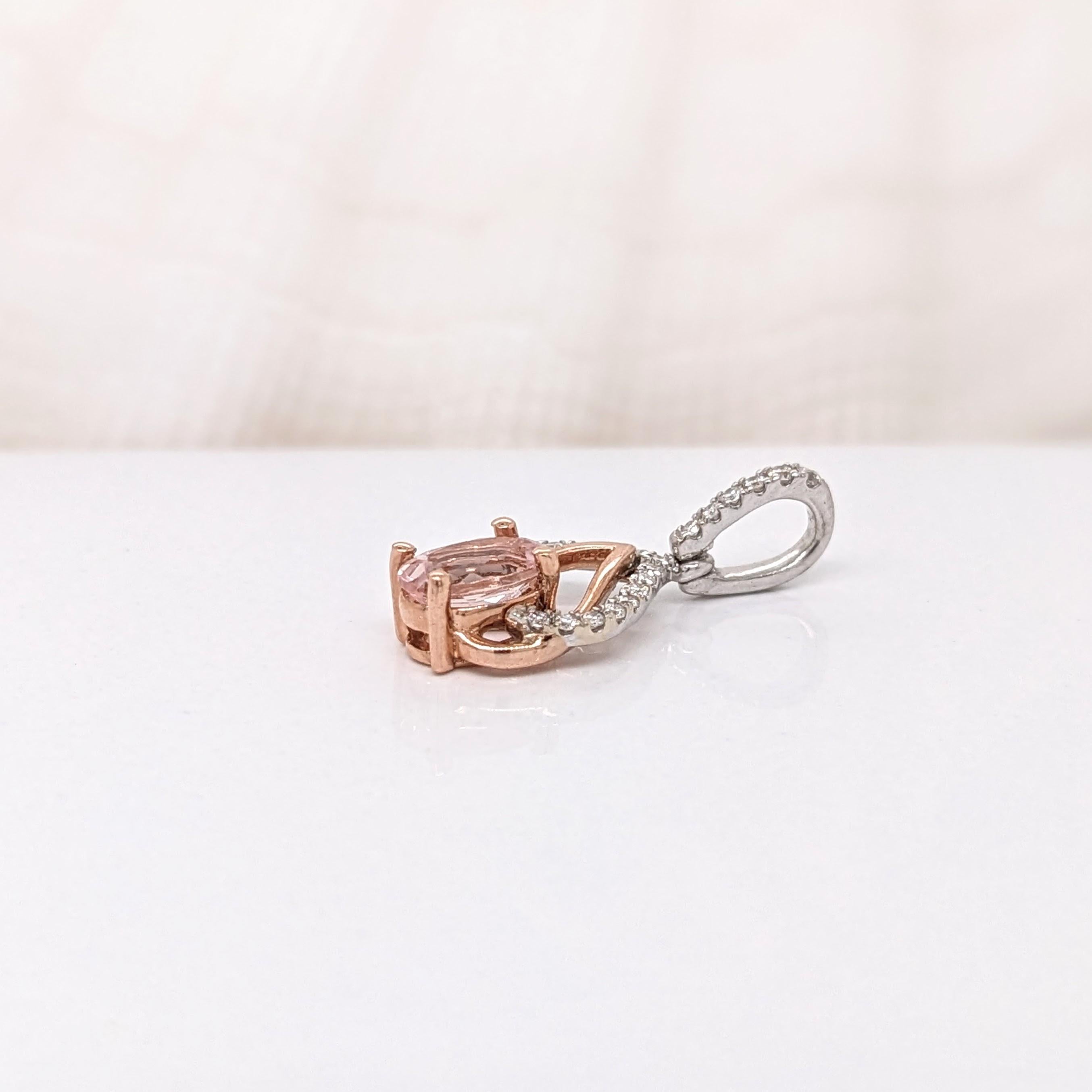Morganite Pendant w Earth Mined Diamonds in Solid 14K Dual Tone Gold Oval 6x4mm For Sale 3