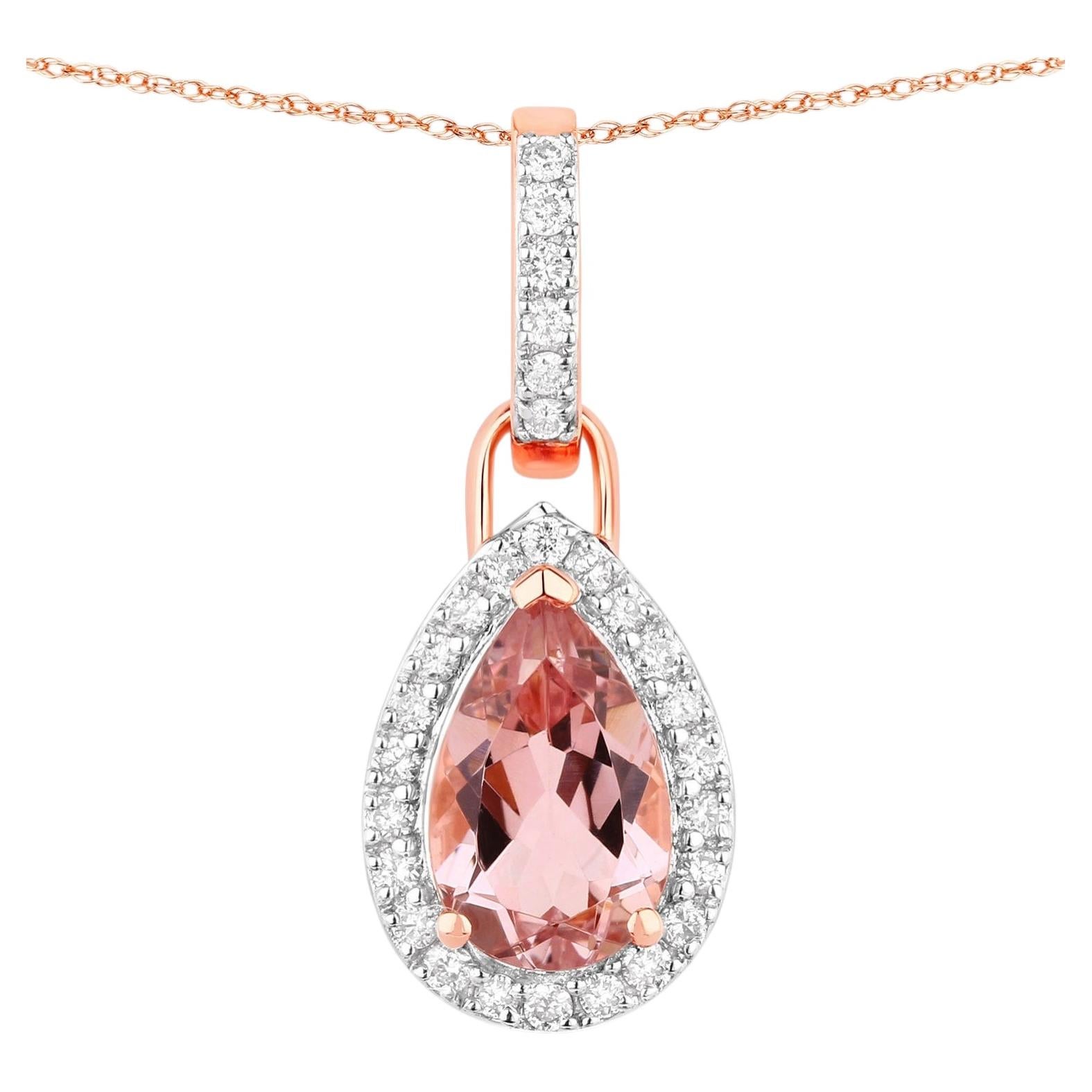 Morganite Pendant With Diamonds 0.78 Carats 14K Rose Gold