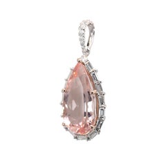 Morganite Pendant with Natural Diamonds Accents: Solid 14k White Gold, 21x11mm