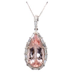 Ciondolo in morganite con diamanti naturali: Oro bianco massiccio 14k, 21x11mm