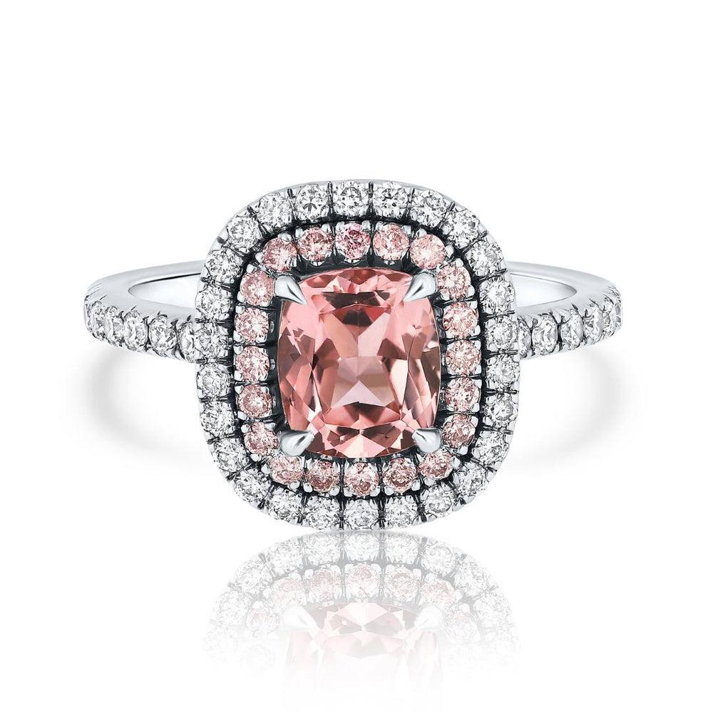 For Sale:  Morganite Pink Diamonds and White Diamonds Ring in 18k White Gold, Shlomit Rogel 2