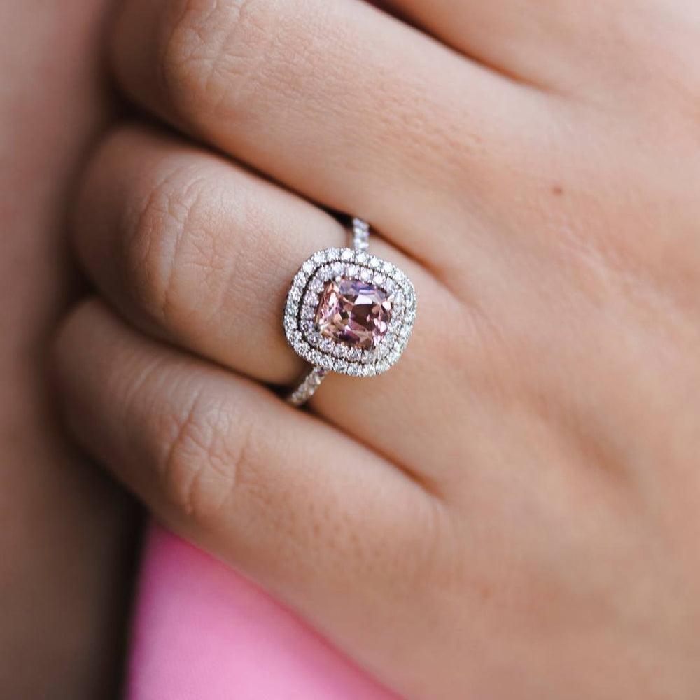 For Sale:  Morganite Pink Diamonds and White Diamonds Ring in 18k White Gold, Shlomit Rogel 8