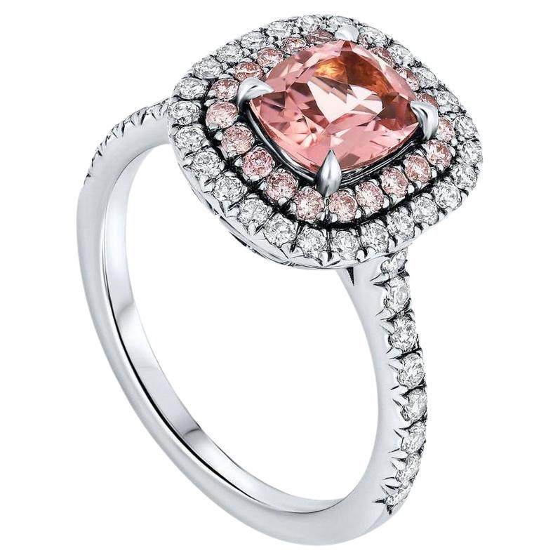 For Sale:  Morganite Pink Diamonds and White Diamonds Ring in 18k White Gold, Shlomit Rogel