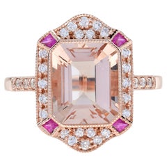 Anello in stile Art Déco con Morganite Pink Diamond e diamanti in oro rosa 14K