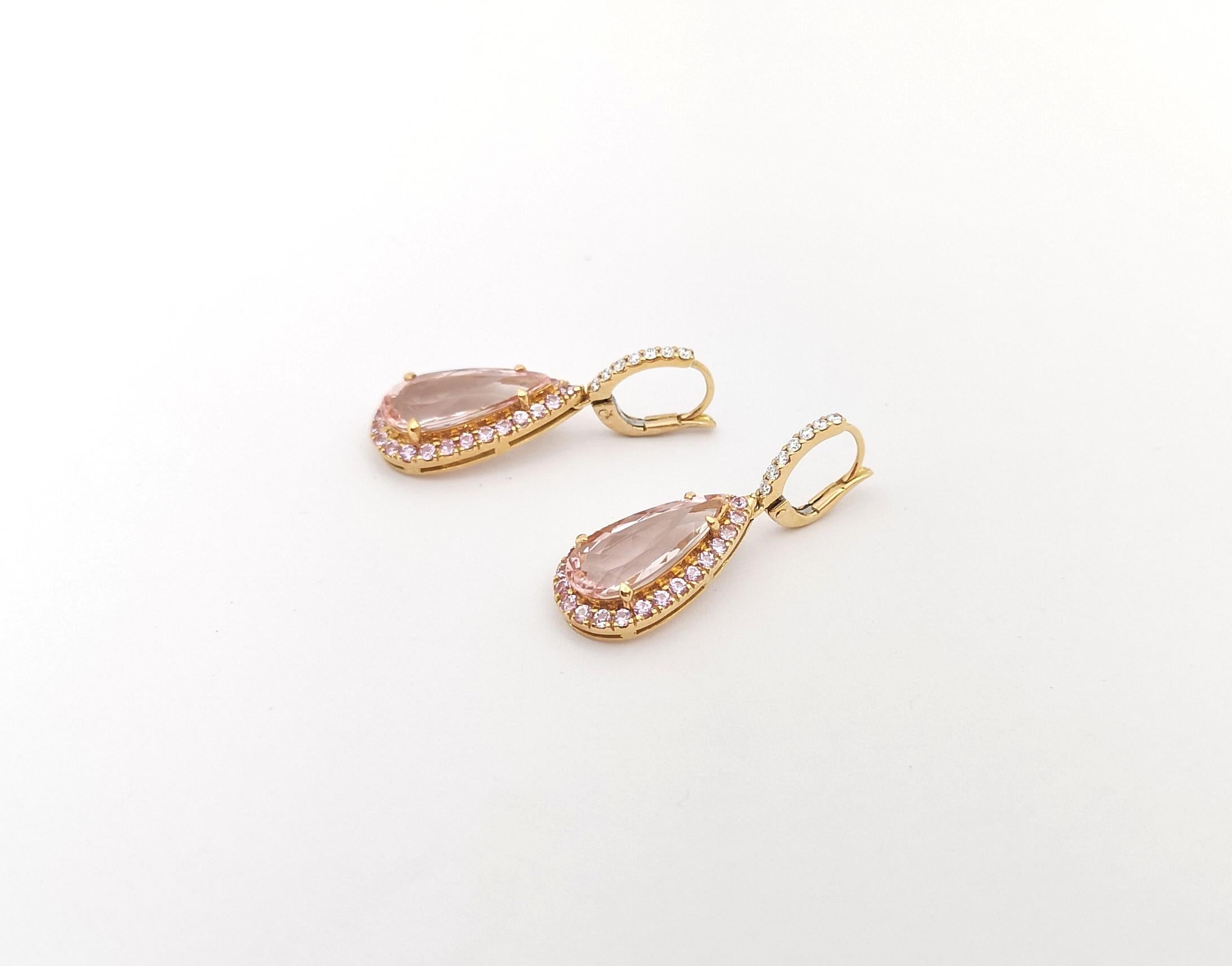 Women's Morganite, Pink Sapphire and Diamond Earrings set in 18K Rose Gold Settings For Sale