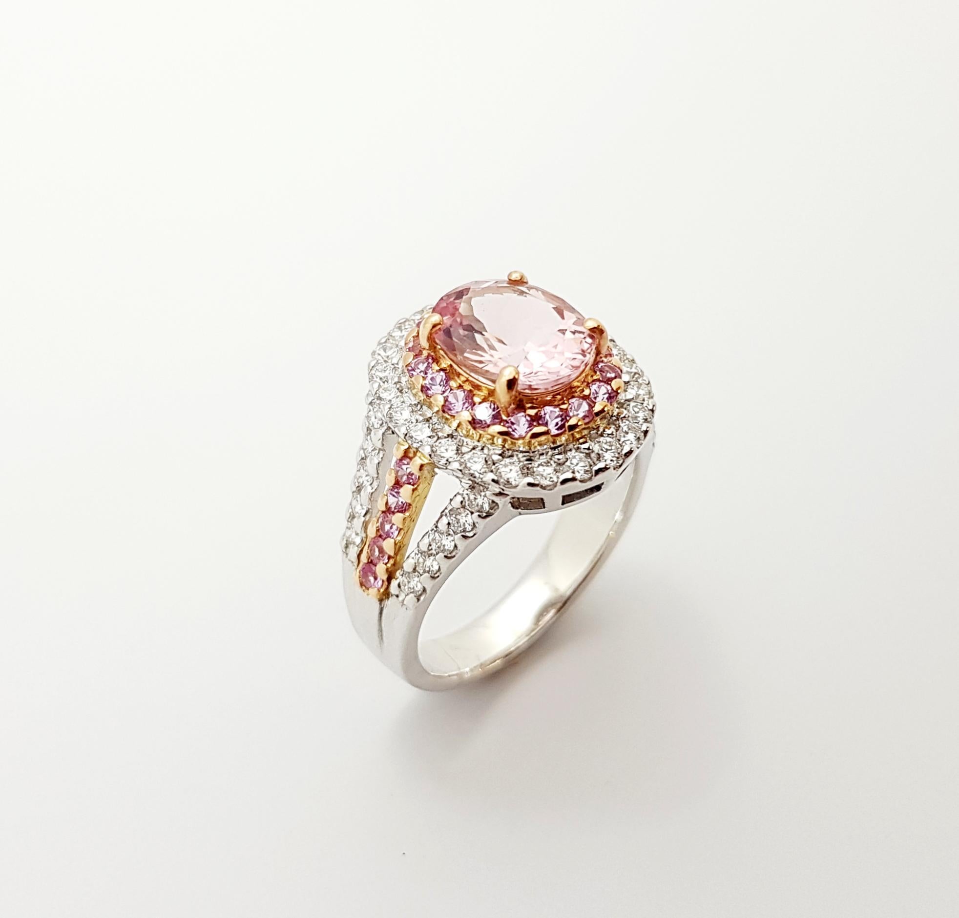 Morganite, Pink Sapphire and Diamond Ring in 18 Karat White/Rose Gold Settings For Sale 1