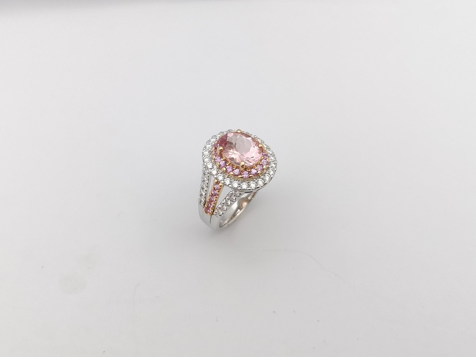 Morganite, Pink Sapphire and Diamond Ring in 18 Karat White/Rose Gold Settings For Sale 2