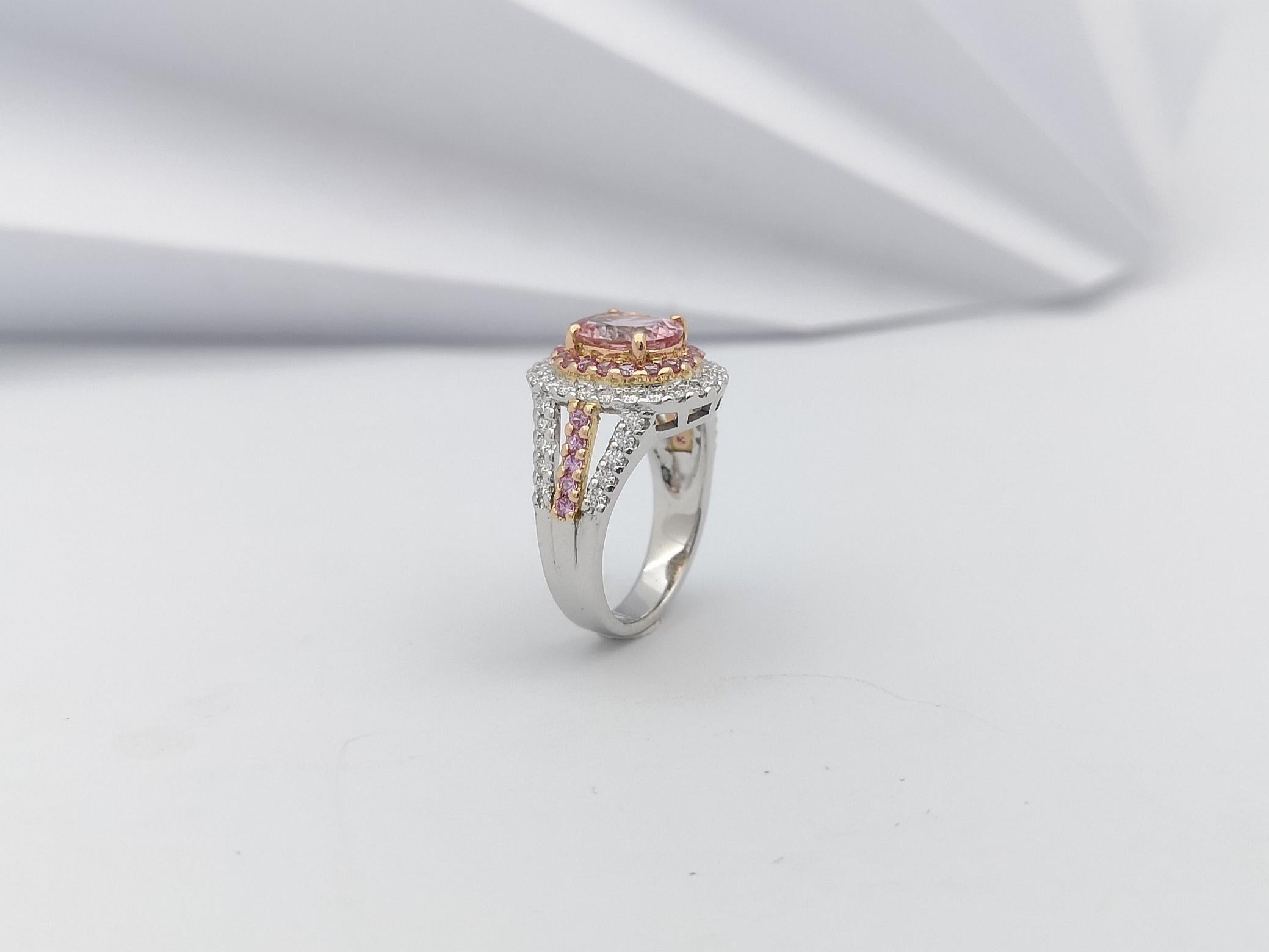 Morganite, Pink Sapphire and Diamond Ring in 18 Karat White/Rose Gold Settings For Sale 4