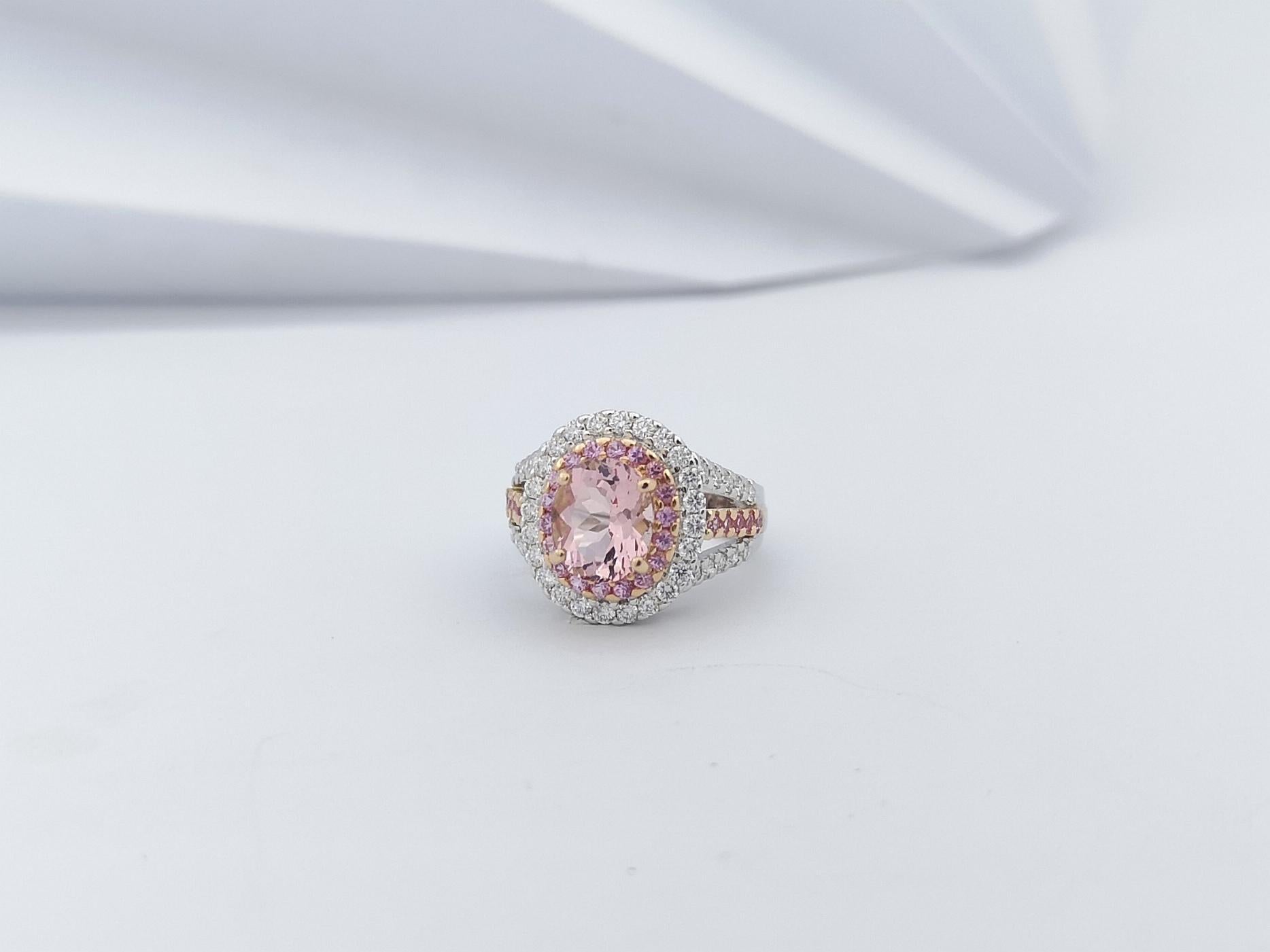 Morganite, Pink Sapphire and Diamond Ring in 18 Karat White/Rose Gold Settings For Sale 5