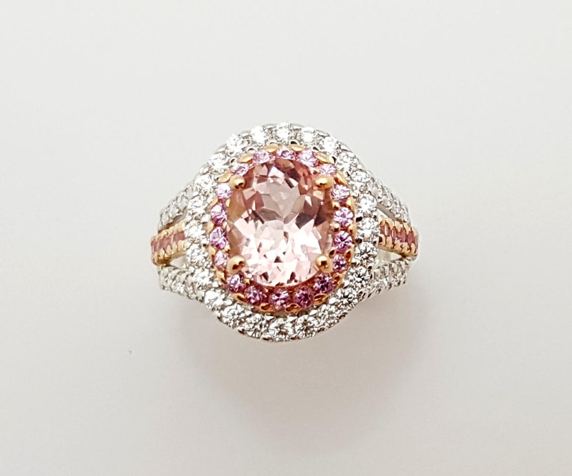 Morganite, Pink Sapphire and Diamond Ring in 18 Karat White/Rose Gold Settings For Sale 6
