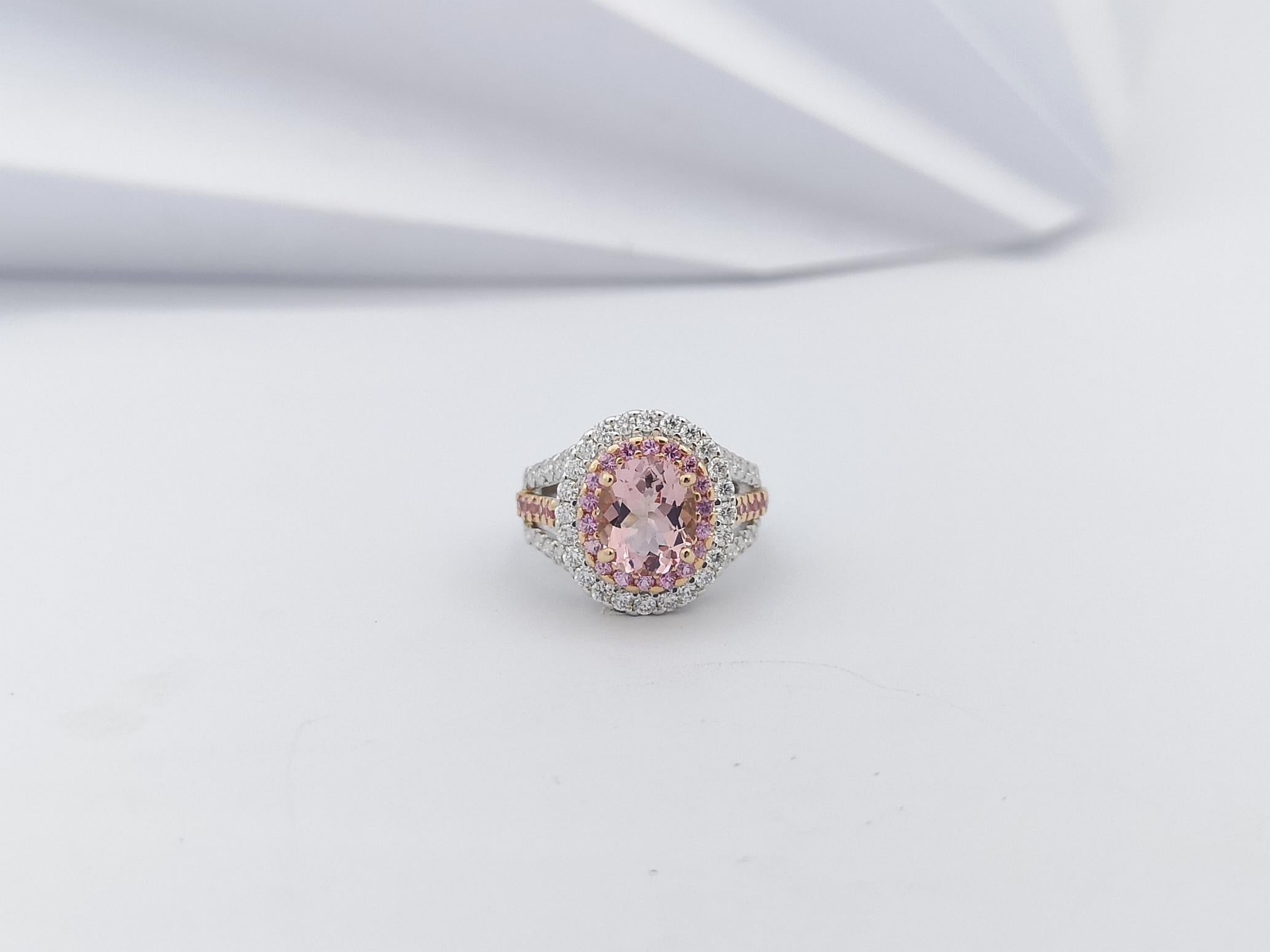 Morganite, Pink Sapphire and Diamond Ring in 18 Karat White/Rose Gold Settings For Sale 7