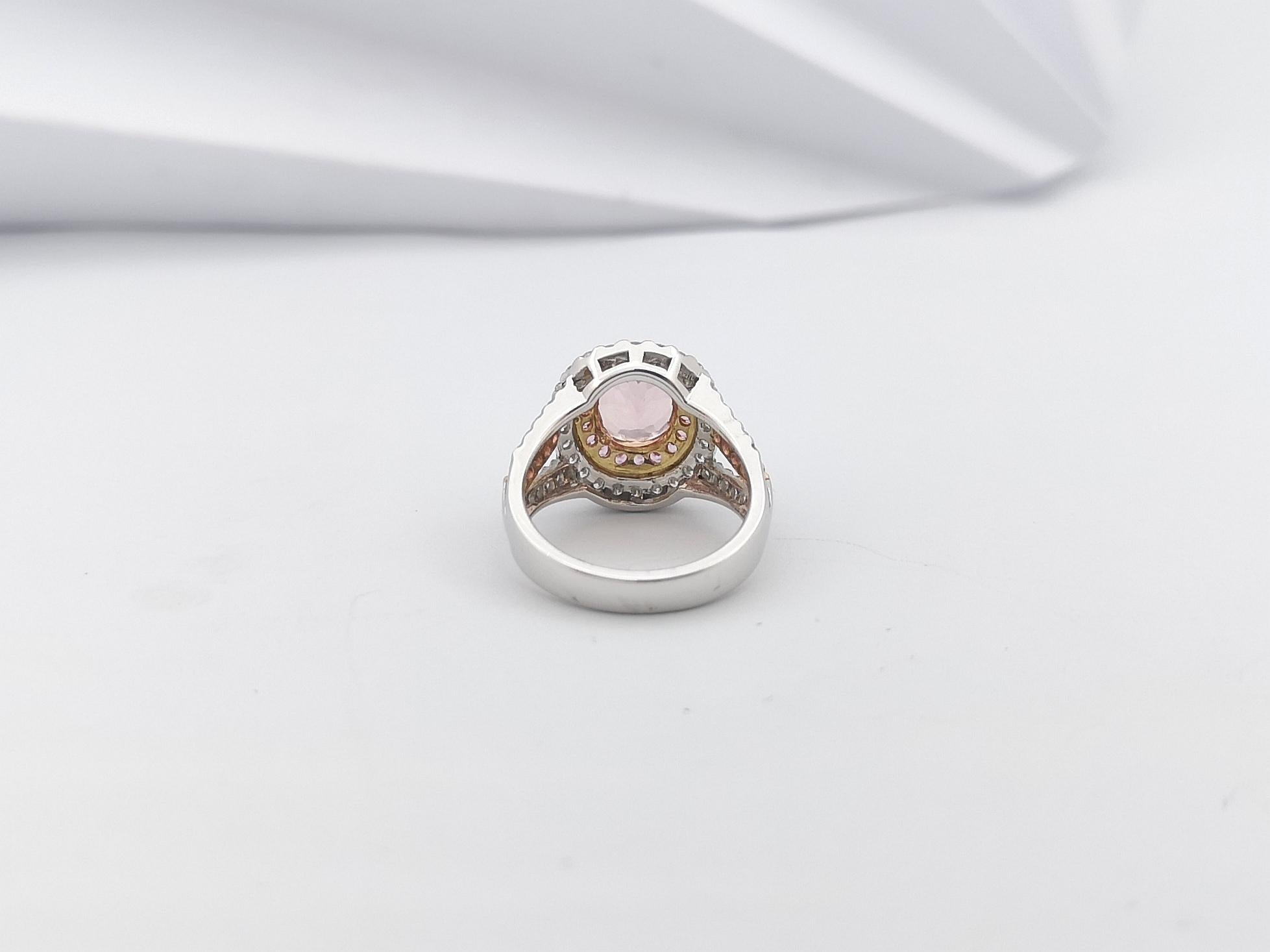 Bague en or blanc et rose 18 carats avec morganite, saphir rose et diamants en vente 12