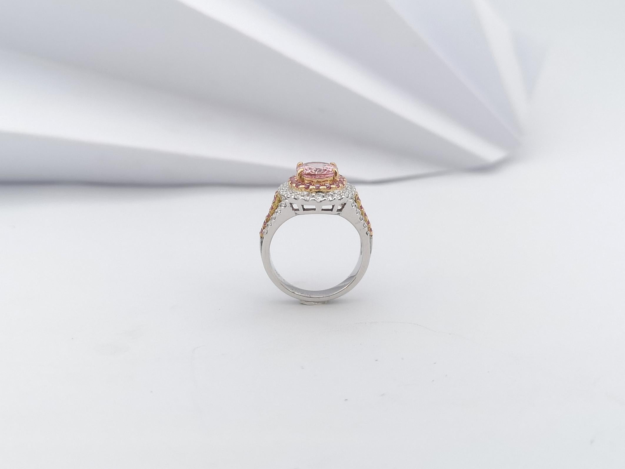 Morganite, Pink Sapphire and Diamond Ring in 18 Karat White/Rose Gold Settings For Sale 10