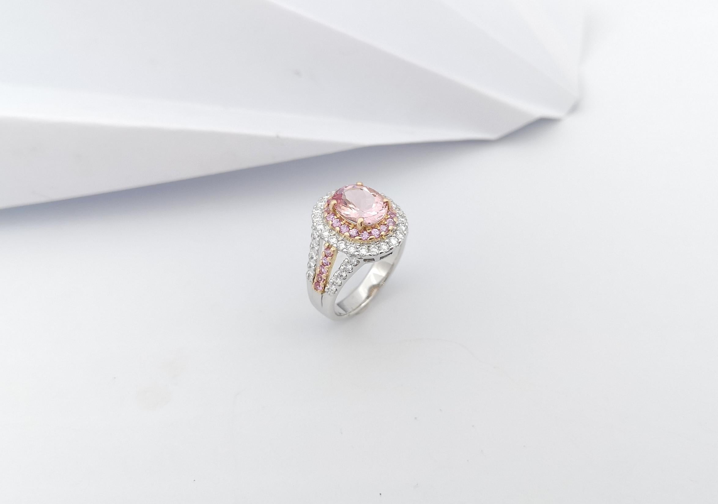 Morganite, Pink Sapphire and Diamond Ring in 18 Karat White/Rose Gold Settings For Sale 11