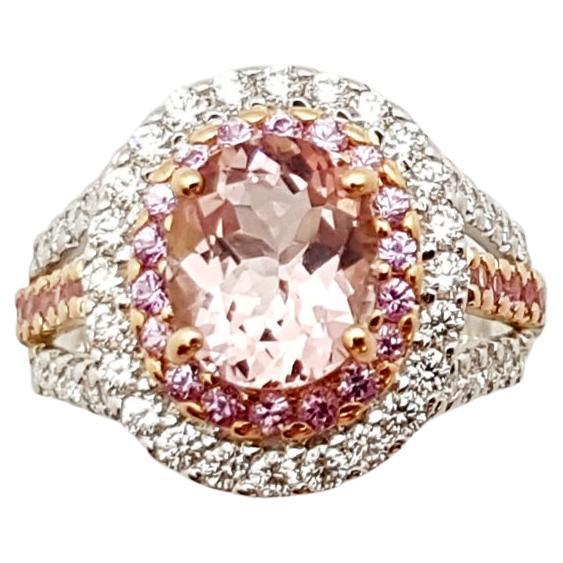 Morganite, Pink Sapphire and Diamond Ring in 18 Karat White/Rose Gold Settings For Sale