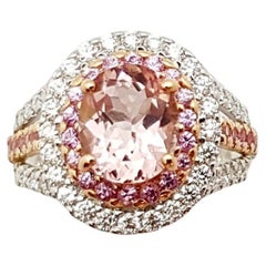 Morganit, rosa Saphir und Diamant-Ring aus 18 Karat Weiß-/Roségold