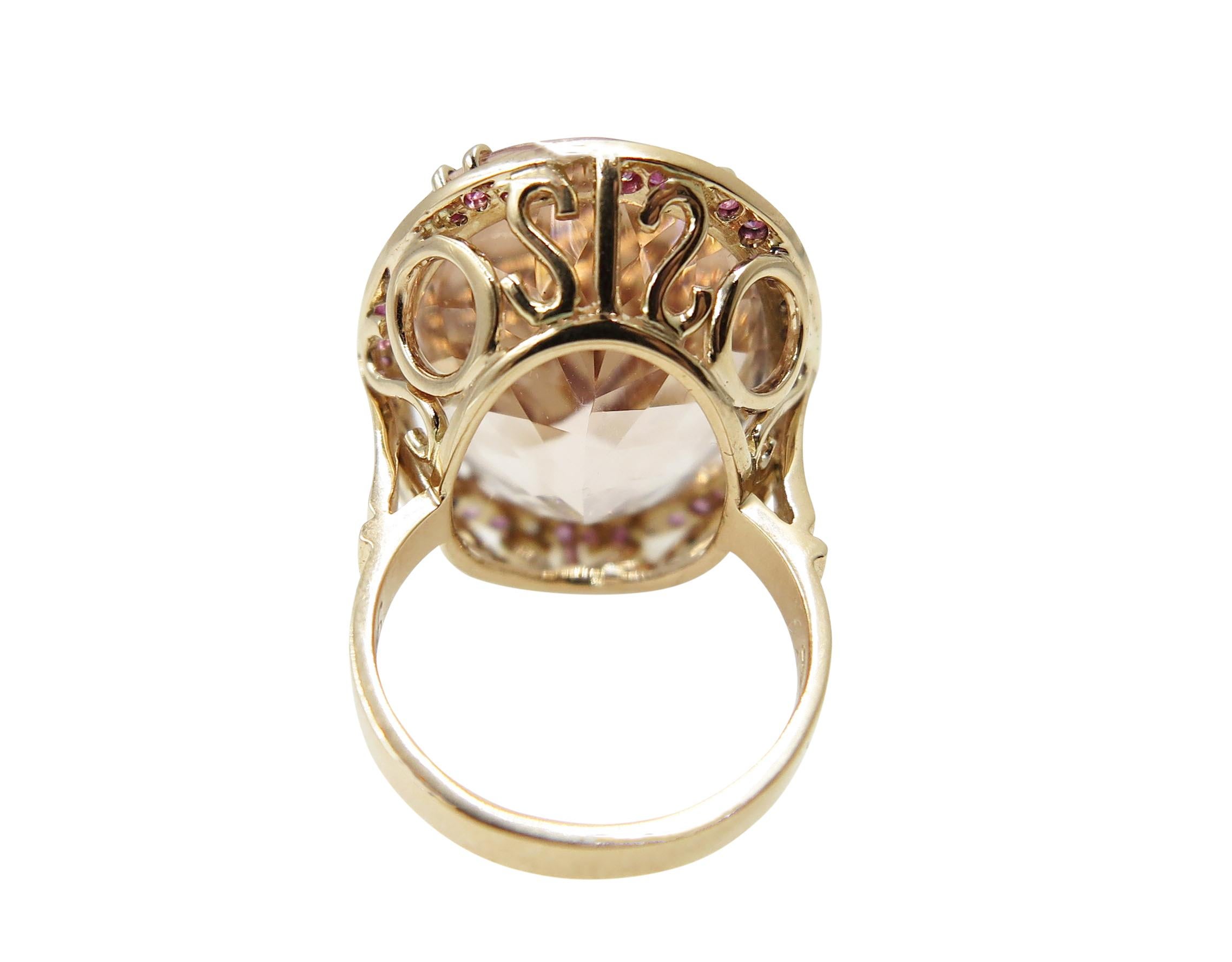 Women's Morganite Pink Sapphire Diamond 18 Karat Rose Gold Cocktail Ring For Sale