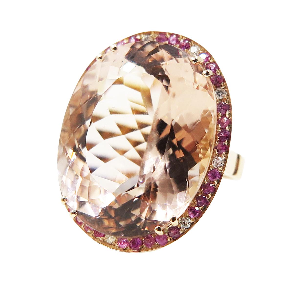 Morganite Pink Sapphire Diamond 18 Karat Rose Gold Cocktail Ring For Sale