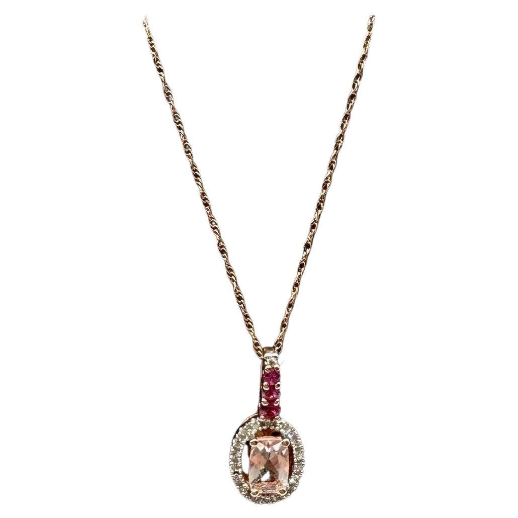 Morganite 
Pink Sapphire Diamond Necklace in 10kt Rose Gold – 18in, New