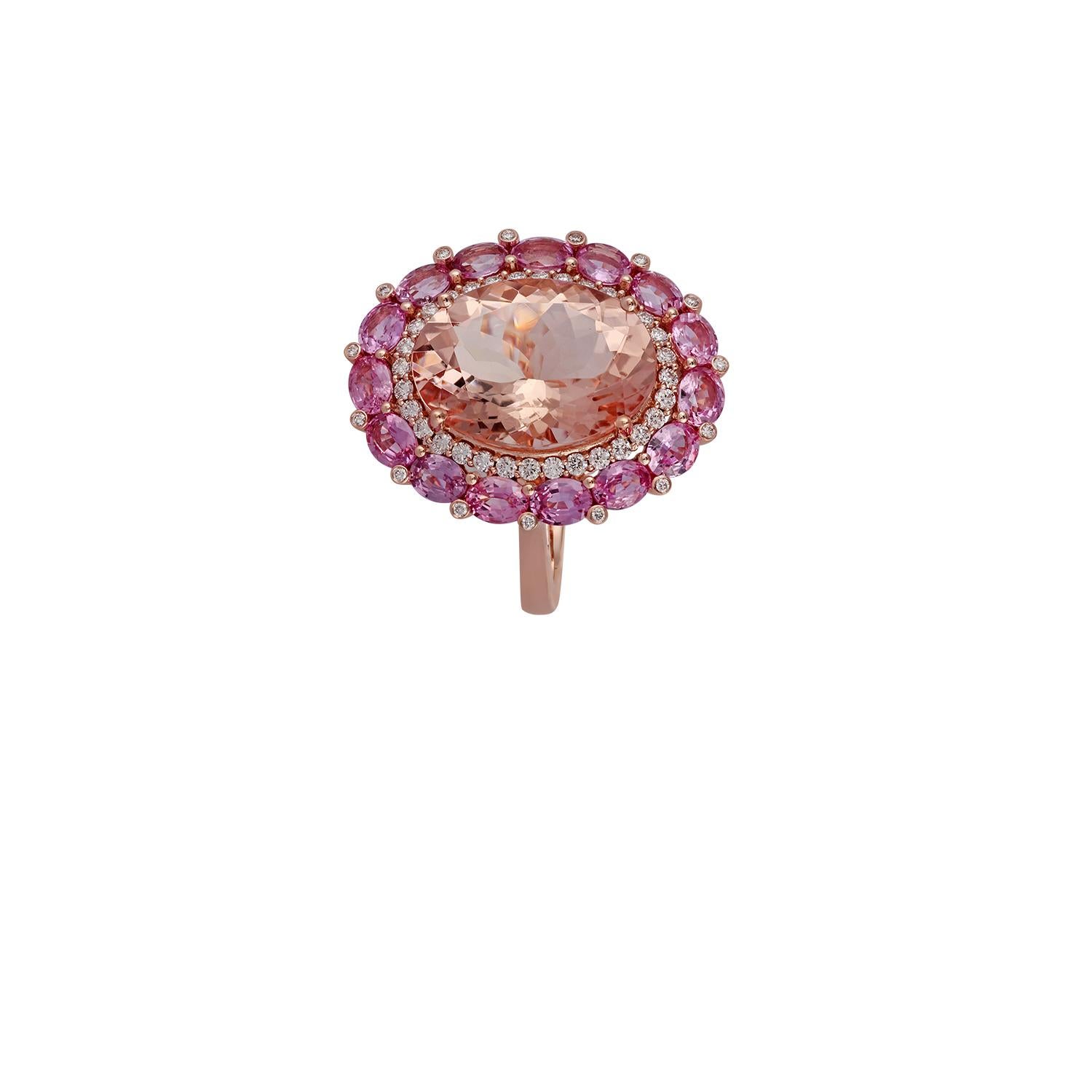 Contemporary Morganite Pink Sapphire Diamond Ring in 18 Karat Rose Gold