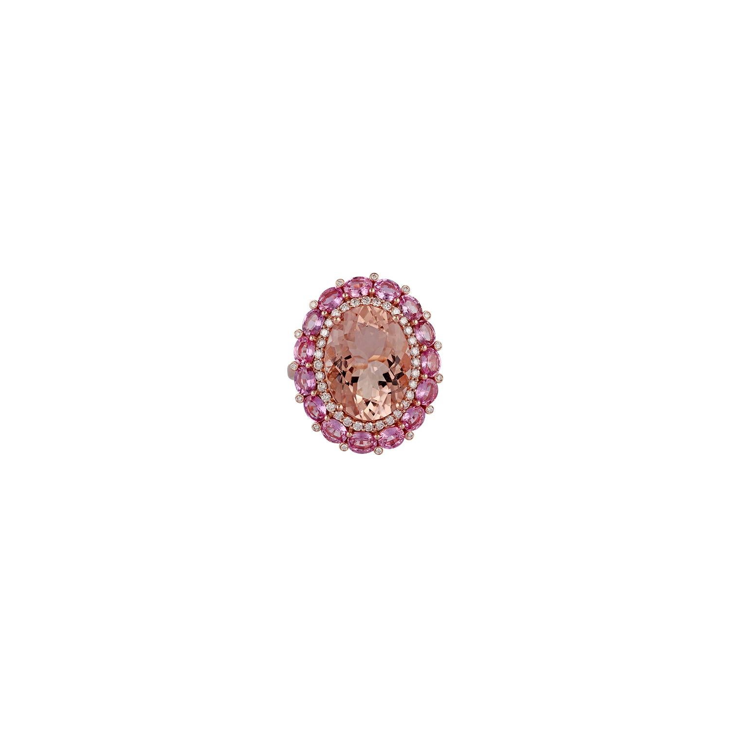Morganite Pink Sapphire Diamond Ring in 18 Karat Rose Gold