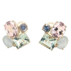 Morganite, Prasiolite, Spinel and Star Sapphire Post Earrings in 18k Yellow Gold