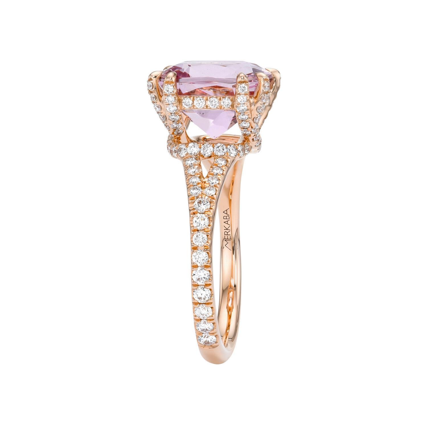 Contemporary Morganite Ring 3.90 Carat Cushion For Sale