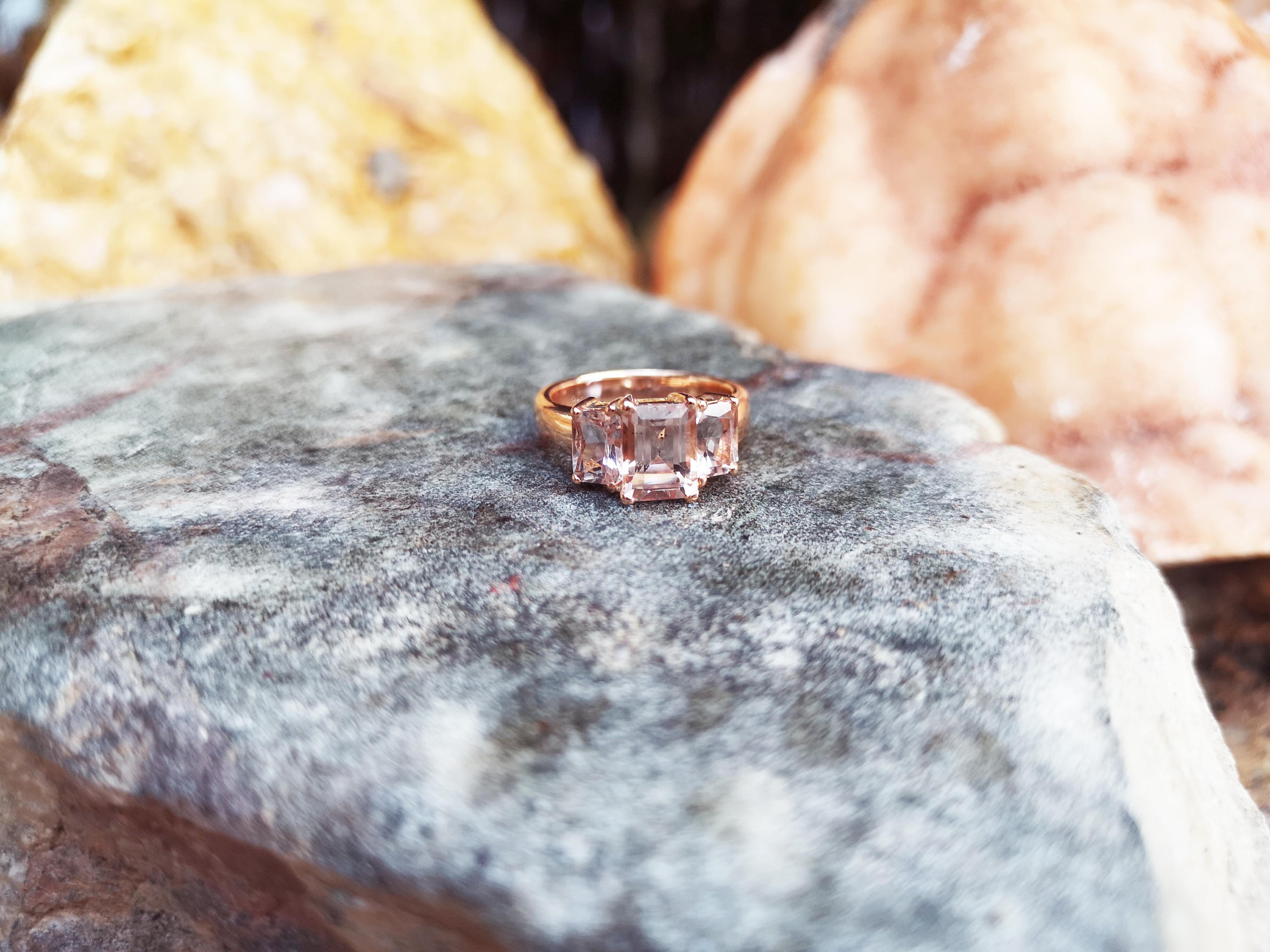 Princess Cut Morganite Ring Set in 18 Karat Rose Gold Settings For Sale