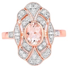 Bague Morganite Topaze Blanche 1.11 Carats Argent Plaqué Or Rose 18K