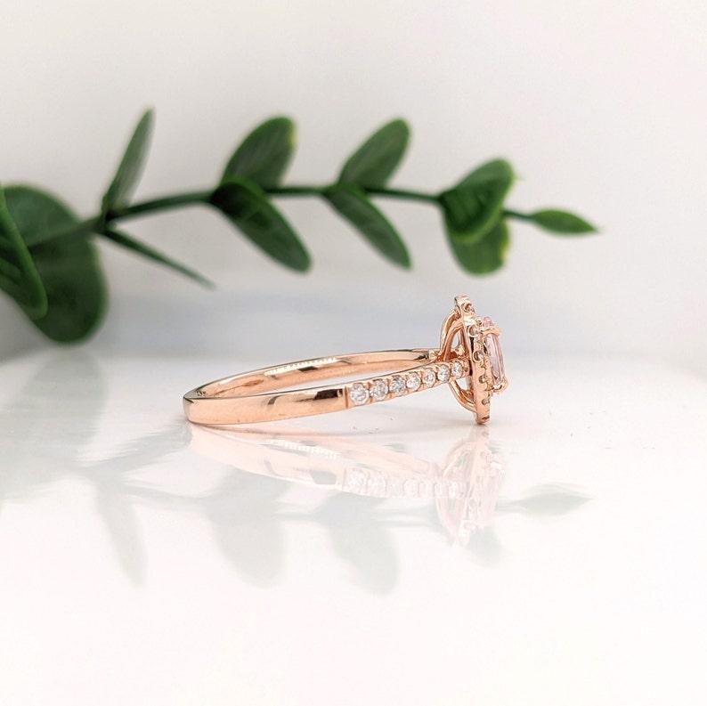 Oval Cut Morganite Ring with Diamond Halo in Solid 14K Rose Gold  Oval 6x4mm For Sale