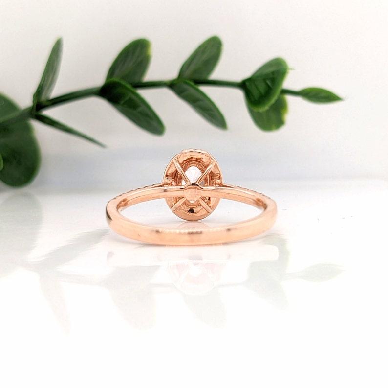 Morganite Ring with Diamond Halo in Solid 14K Rose Gold  Oval 6x4mm In New Condition For Sale In Columbus, OH