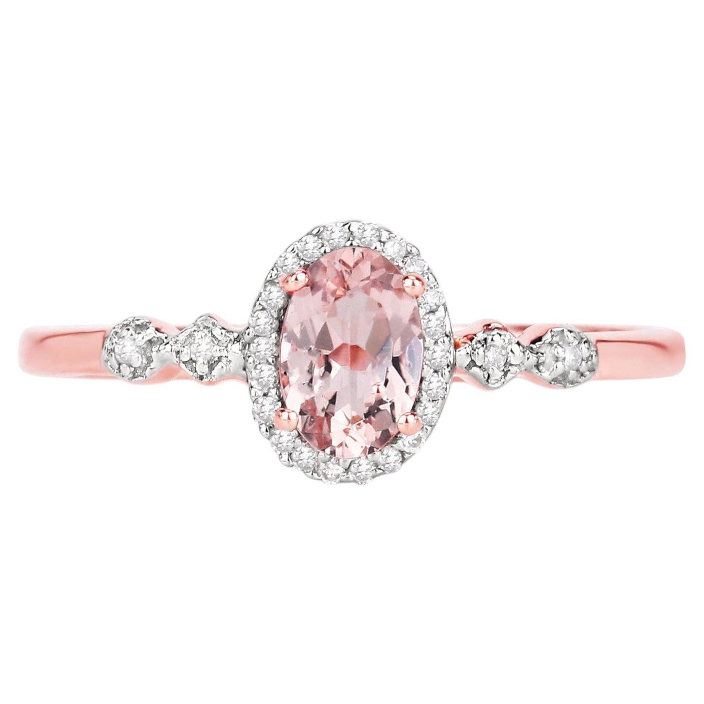 Morganite Ring With Diamonds 0.44 Carats 10K Rose Gold For Sale