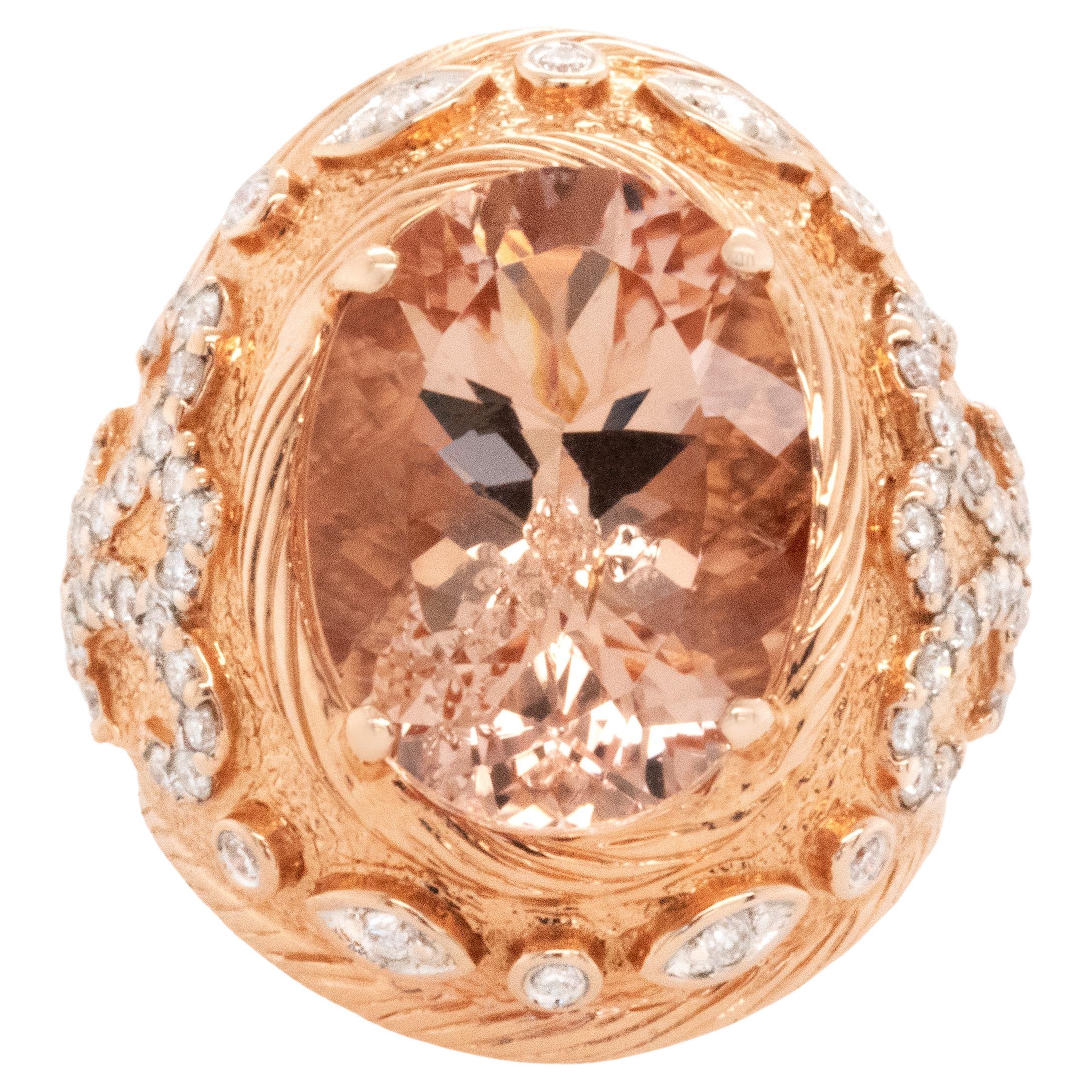 Morganite Ring With Diamonds 12.60 Carats 14K Rose Gold For Sale