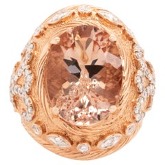 Morganite Ring With Diamonds 12.60 Carats 14K Rose Gold