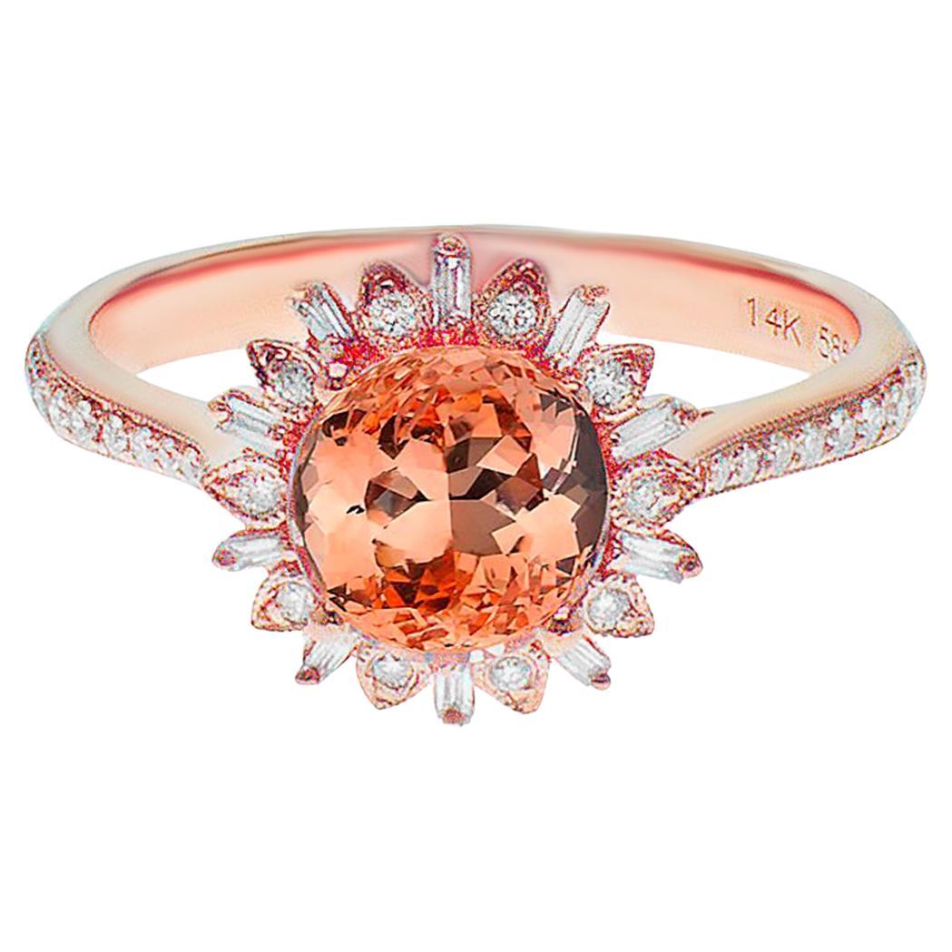 Morganite Ring With Diamonds 1.47 Carats 14K Rose Gold For Sale