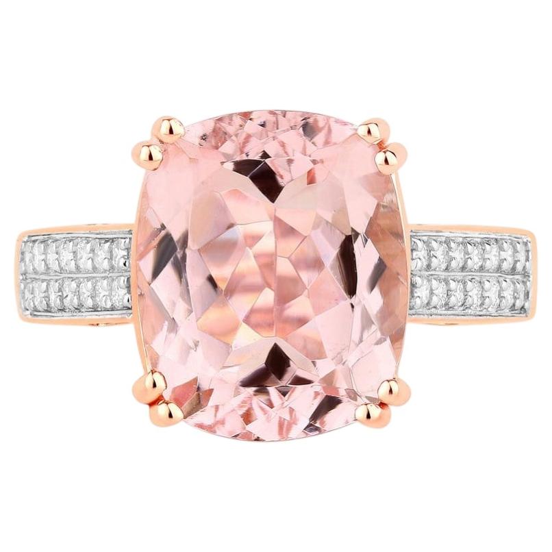 Bague en morganite sertie de diamants, 4,9 carats, or rose 14 carats