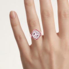Morganite Ring With Pink Tourmaline 3.04 Carats Gold Plated Silver
