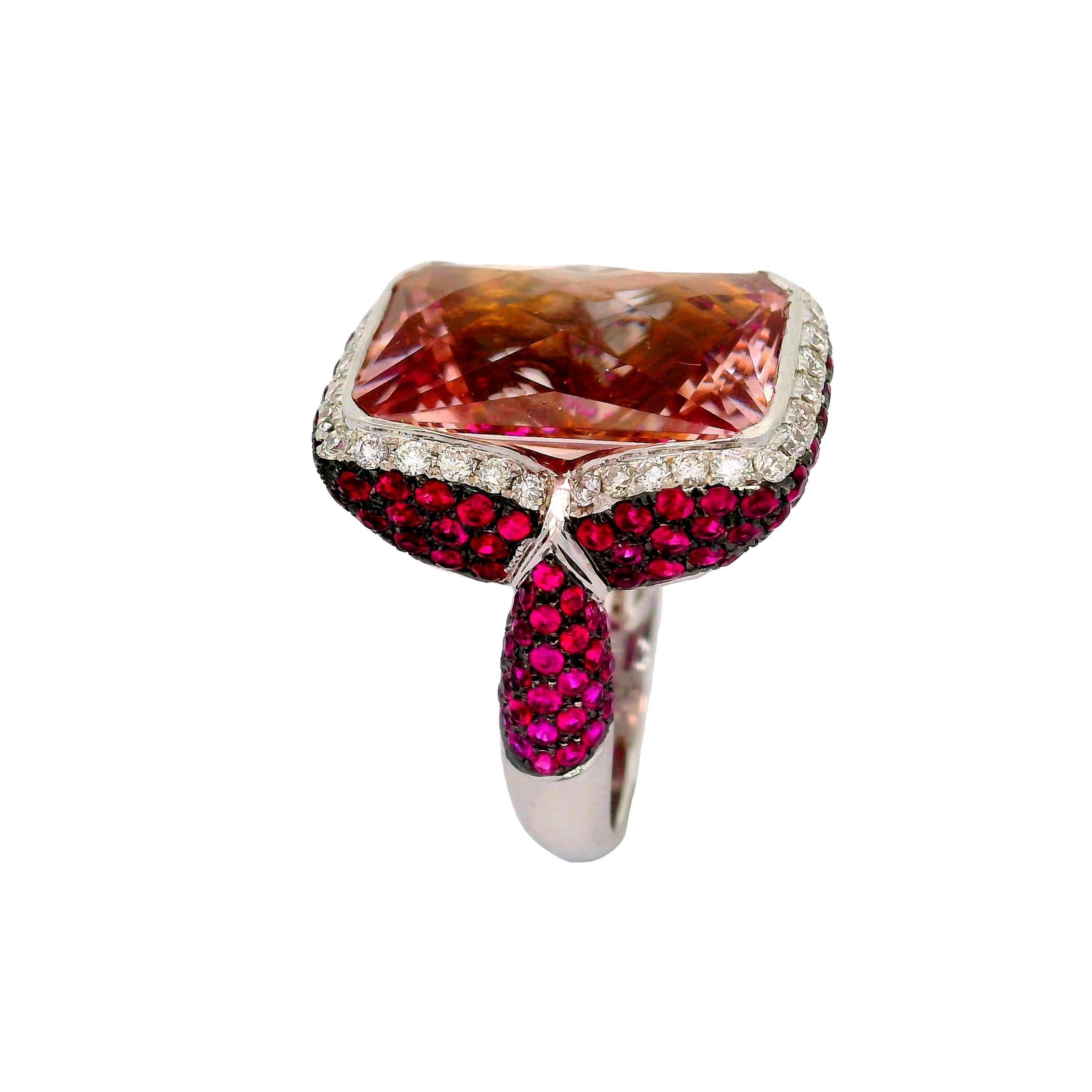 Anello da cocktail con rubino e diamante in oro bianco 18 ct. in vendita 1