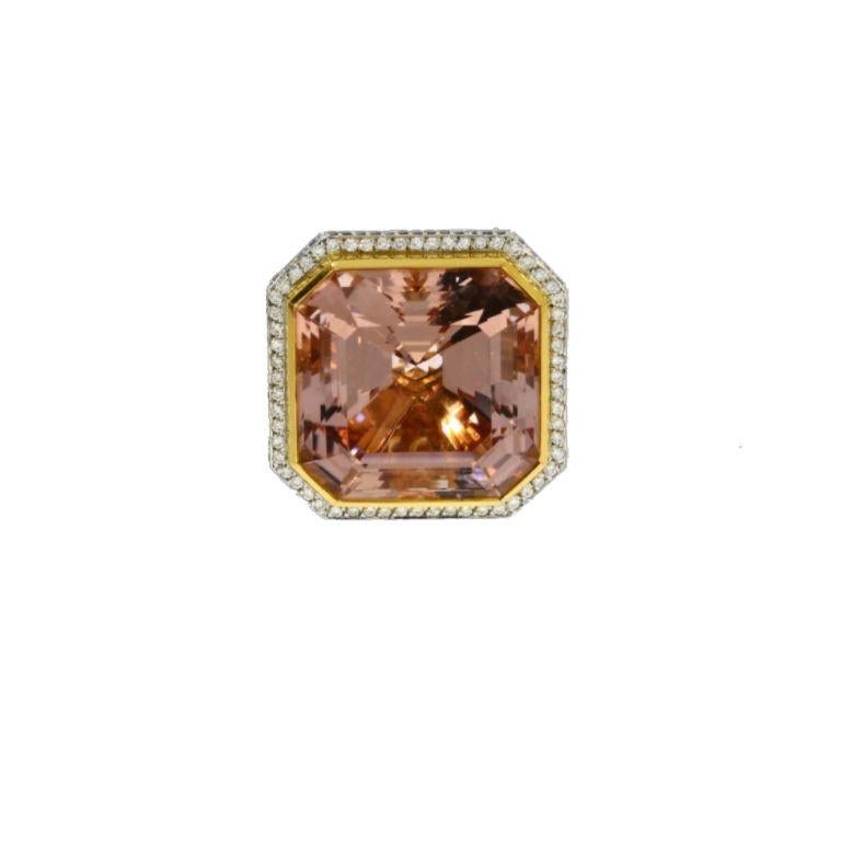 Asscher Cut 18ct Rose Gold Morganite, Sapphire and Diamond Hummingbird Cocktail Ring For Sale