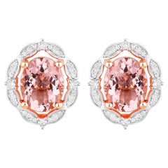 Orecchini di Morganite con diamanti 3,5 carati totali in oro 14K