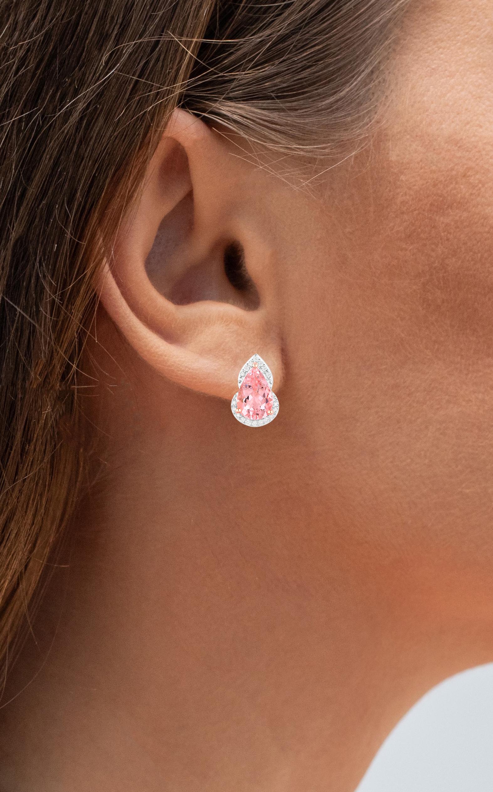 Contemporary Morganite Stud Earrings Diamond Settings 2.3 Carats Total 14K Gold For Sale
