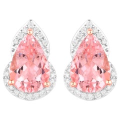 Orecchini di Morganite con diamanti 2,3 carati totali in oro 14K