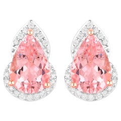Morganite Stud Earrings Diamond Settings 2.3 Carats Total 14K Gold