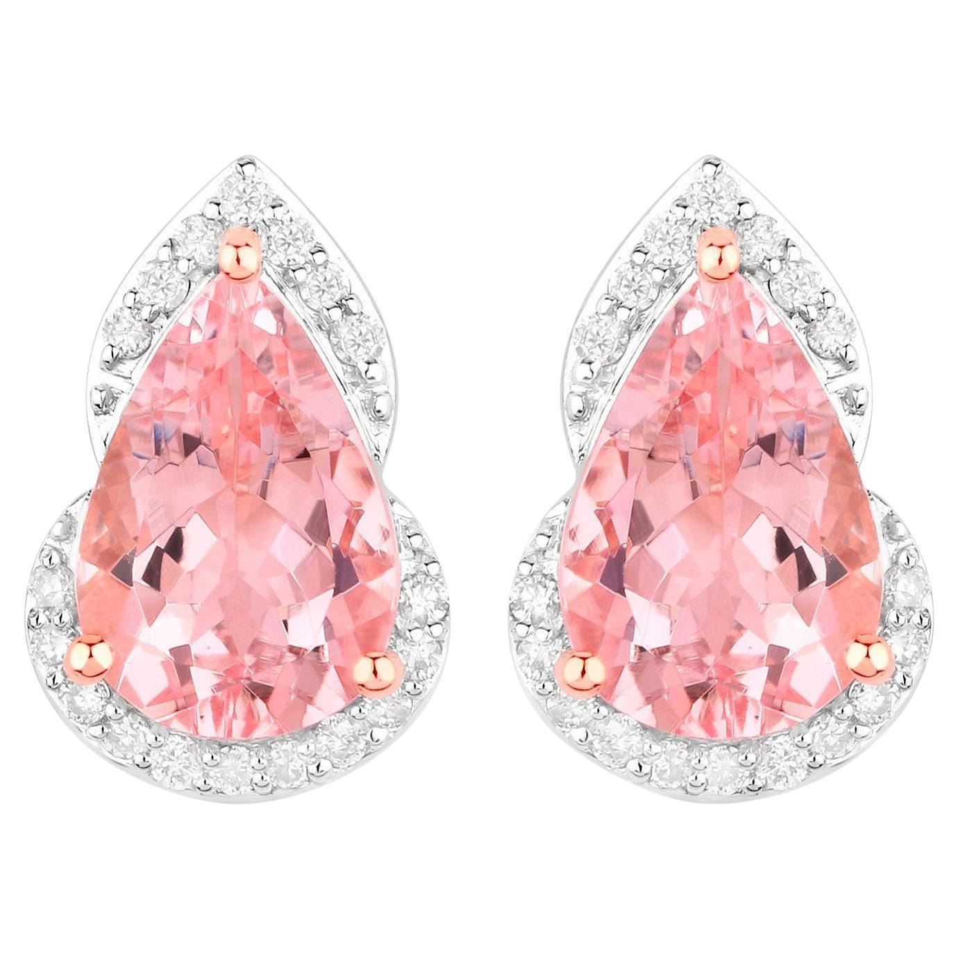 Clous d'oreilles en or 14 carats avec Morganite de 2,3 carats au total