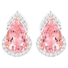 Clous d'oreilles en or 14 carats avec Morganite de 2,3 carats au total