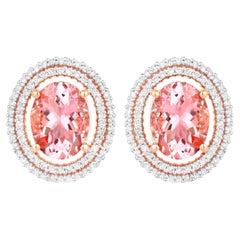 Pendientes de Morganita Doble Halo de Diamantes 3,7 Quilates Oro Rosa 14K
