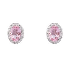Natural 1.28cts Morganite Stud Earrings with 0.23cts Diamond & 18k Gold