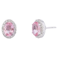 Morganite Stud Earrings with Diamond in 18Karat Gold