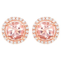 Boucles d'oreilles Morganite avec Diamants 0.9 Carats Or Rose 14K